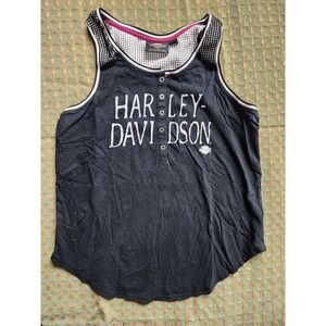 HARLEY DAVIDSON Limited Edition Black & White Henley TANK TOP, Size L
